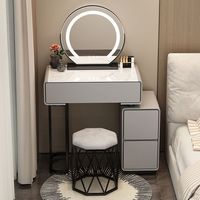 Coiffeuse moderne de luxe de 60 cm avec miroir LED, armoire à maquillage en bois crème pour petits appartements, chambres à coucher, école