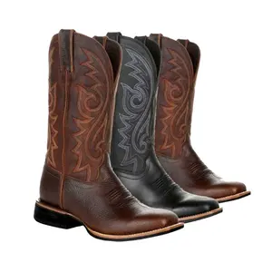 dropshipping 2023 Personality Leather Lined Boots Men' s big Size Western Cowboy Boots Embroidered Men' s riding Boot