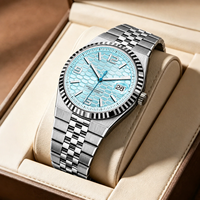 Montre à quartz de luxe pour homme OEM, cadran bleu glace en nid d'abeille, bracelet en acier inoxydable, montre décontractée pour affaires, logo personnalisé