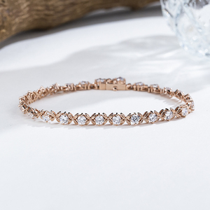MSB-670 Messi Jewelry กำไลข้อมือเพชรทรงกลมแบบเทนนิส ดีไซน์ดอกไม้โปร่งลายฉลุ ประดับเพชรแล็บ 14k ปรับแต่งได้ - Product Image 1
