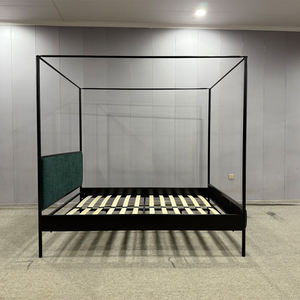 Struttura a baldacchino matrimoniale in metallo quadrato con testiera imbottita in tessuto <span class=keywords><strong>verde</strong></span> scuro, colore personalizzato, mobili per camera da <span class=keywords><strong>letto</strong></span> - Product Image 3