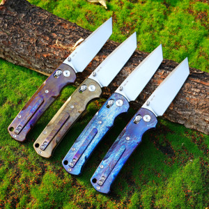 GT-T0039-4 高級チタン製 バーニングライトニングパターン VG-10 アクシスロック アウトドア折りたたみナイフ - Product Image 2