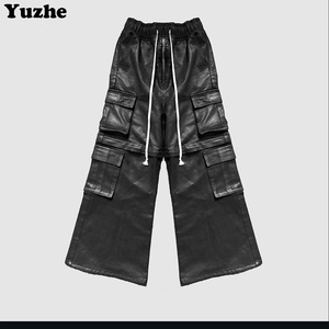 Celana Kulit Pria Model Terbaru OEM Black Cargobelas, Desain Kustom, Kasual, Pinggang Sedang, Ritsleting, Bergaya, Dapat Dilepas - Product Image 1