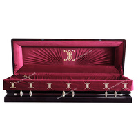Suministros Funerarios al por Mayor 6804, Hermosas Ataúdes de Madera con Tallado de Flores Fu Lu Shou, Ataúdes Completos con Interior de Terciopelo Rojo