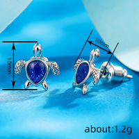 Kadınlar için Mavi Opal Kaplumbağa Küpe, 10mm, Beyaz Altın Kaplama Pirinç Sevimli Hayvan Kulak Çivileri, Beyaz Altın