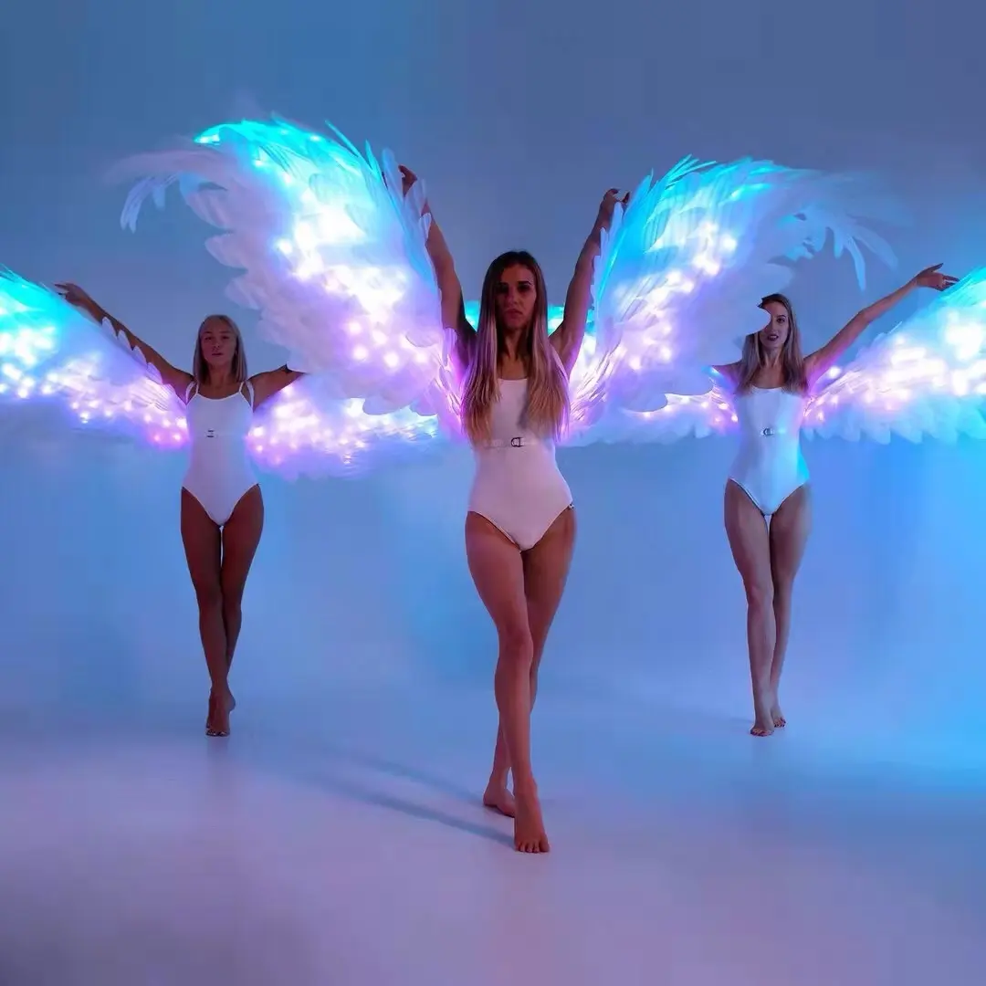 Fashion Stage Performance Wear Prop Women Belly Dance White Luminescence Led Feather Angel Big Wings Carnival Party Show Costume