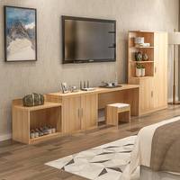 Ensemble complet moderne de meubles en bois massif pour chambre d'hôtel : meuble TV, armoire et commode, idéal pour dortoir et appartement
