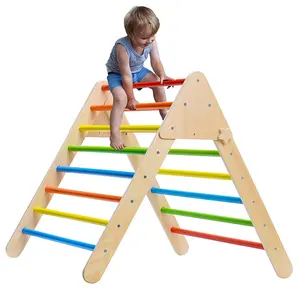 Brinquedos de madeira para bebês, dobrável, madeira, escalada, triângulo de escalada, com barraca para crianças