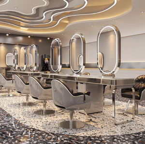 Grand mobilier de salon : Station de coiffure et maquillage avec miroir LED doré pleine longueur et table intégrée, économique - Product Image 6