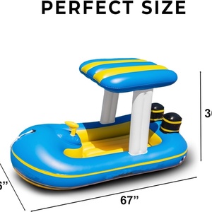 PVC <b>Inflatable</b> Patrol Boat Pool Float with Water Gun 67*36*36 Inch for Two Kids Harbor Boat Pool Float Ride on Fun Water Toy - Product Image 2