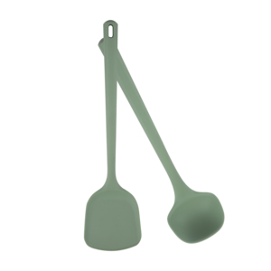 ชุดอุปกรณ์ครัวซิลิโคนเกรดอาหาร 2 ชิ้น สีเขียว เป็นมิตรกับสิ่งแวดล้อม ดีไซน์ตรง ช้อนและตะหลิวสำหรับทำซุป - Product Image 1