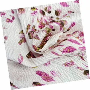 Super Soft Designer Pattern Pink Floral Silk Fabric Environmental Friendly Bamboo Crinkle Fabric with Spandex for Dress Clothes