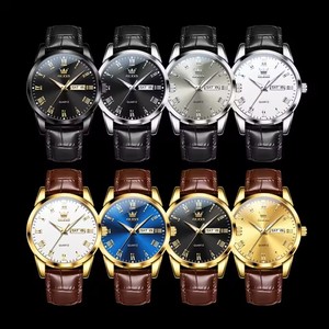   Montre-bracelet pour homme 5892, affichage double calendrier, montre classique, étanche, bracelet en cuir, montre à quartz pour homme - Product Image 6