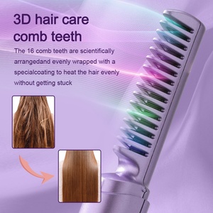 Fast <b>Heated</b> Cordless Straightener Brush Mini Hot <b>Comb</b> Styling Portable USB Rechargeable Electric Wireless Hair Straightening Com - Product Image 4