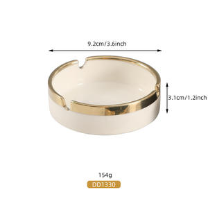 Cenicero de Cerámica DD1330, Redondo de 9.2cm, Borde Dorado Blanco, para Uso en Casa u Hotel, Regalo - Product Image 1