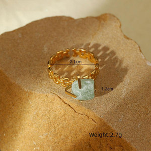 แหวนกันน้ำไม่หมอง 14k 18k ชุบทอง 316L สแตนเลสสตีล ประดับด้วยหินธรรมชาติ แหวนพลอยปรับขนาดได้สำหรับผู้หญิง - Product Image 6