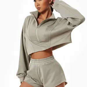 2023 Factory Custom Zipper Hoodies New Comfortable Fleece 1/4 Zip Pullover With Logo Crew Neck Sweatshirts For Women