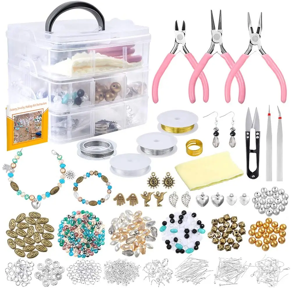 Kit per la creazione di gioielli fornitore perline risultati pinze taglierine pinzette custodia in cristallo per bracciale collana gioielli