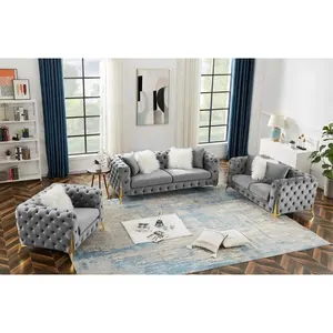 Winforce Factory Modern Velvet Chesterfield Sofa Set 1+2+3 For Living Room New Design Fabric Tufted Sofa Couch