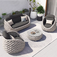 Canapé d'extérieur en rotin tressé à trois places, style nordique, en alliage d'aluminium, imperméable, résistant aux UV, mobile, pour balcon