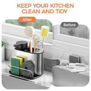 حامل إسفنج وفرشاة من الفولاذ المقاوم للصدأ من WIREKING، منظم حوض المطبخ 3 في 1 مع حامل زجاجات - Product Image 6