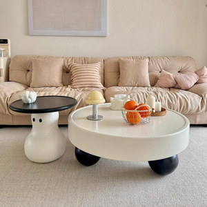Cream <strong>Nesting</strong> Coffee <strong>Table</strong> Set: Italian Minimalist Lacquered <strong>Round</strong> Side <strong>Tables</strong>, Designer High-Gloss Center <strong>Table</strong> for Home - Product Image 5
