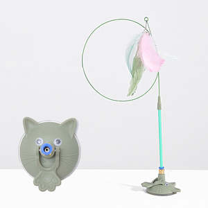 Jouet pour chat d'intérieur interactif et durable, écologique, avec ventouse et plume, motif dessin animé amusant - Product Image 5