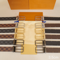 Cinturón de Cuero Genuino para Hombre, Diseño a Cuadros, Hebilla de Cobre, Cinturón Sencillo y Decorativo
