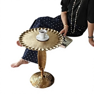 Nature Inspired Scalloped <b>Tray</b> Top Iron Pedestal Accent Side <b>Table</b> For Living Room Eco Friendly - Product Image 1