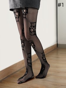 RTS collants résille en toile d'araignée pour femmes, bas en soie, chaussettes crâne Halloween - Product Image 2