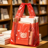 Sac en plastique HDPE imprimé ours rouge et cœur, sac de courses pour marché aux puces, sac de transport pour articles d'occasion