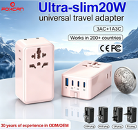 FOXCAN Chargeur de voyage portable multi-ports 25W ultra fin tout-en-un 1 USB-A 3 USB-C PD QC3.0 pour ordinateur portable, téléphone portable et appareil photo