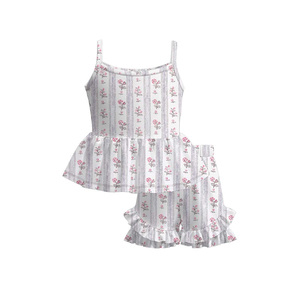 Preventa al por mayor: Conjuntos de verano para niñas pequeñas con estampado de flores pequeñas de Trendyism Boutique, de algodón orgánico y elastano suave, MOQ 5. - Product Image 2