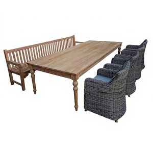 Modern Design <b>Outdoor</b> <b>Dining</b> Furniture Sets Garden Long Bench Teak Wood Synthetic PE Rattan Wicker Chair Patios Hotels Exterior - Product Image 1