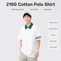 Polo de algodón 210G para hombre al por mayor con cuello en contraste, mangas de dos rayas, corte holgado transpirable, camiseta casual de verano