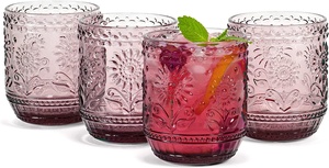 Ensemble de verres à boire Vintage de botanique, tasse à boire Vintage en verre violet décoratif en relief Floral luxueux - Product Image 2