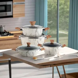 Utensilios de cocina de lujo, juego de utensilios de cocina, utensilios de cocina de granito, ollas para sopa, antiadherentes con revestimiento de cerámica
