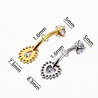 Thorrk G23 Titane Piercing de nombril à filetage externe 14G avec tige incurvée longue en zircon, Bijou de piercing