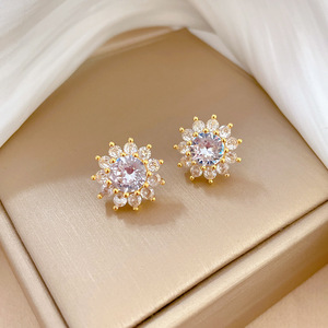 Women Sunflower Cubic Zirconia <b>Jewelry</b> Set Titanium <b>Steel</b> Gold Plated Flower Pendant Necklace Stud Earrings Party Wedding - Product Image 3