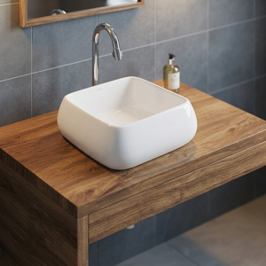 Évier de cuisine et de salle de bain en céramique de grande taille, surface solide de forme ronde, blanc pur, pour villa - Product Image 2