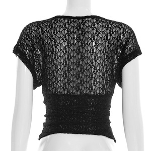 Viviblook J26TP051 Blusas Casuales para Mujer, Nuevas, Sexys, de Color Sólido, Cuello en V, Encaje, Ajustadas, de Manga Corta, para Mujer - Product Image 3