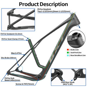 Cadre de vélo de montagne VTT en fibre de carbone BXT MTB-086 29er, nouveau, Hardtail, 1100g, frein à disque, UDH Boost, Vertical Compliance - Product Image 5