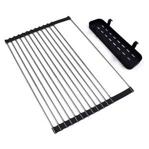 Stainless Steel Expandable Roll-up Dish Drying Rack Over Sink <b>Kitchen</b> Rolling Dish Drainer <b>Storage</b> Holder and Rack - Product Image 5