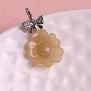 Colgante de Flor de Jade Amarillo Natural HKJA, Plata de Ley 925, Colgante de Margarita con Lazo, Joyería de Piedras Preciosas para Mujer - Product Image 4