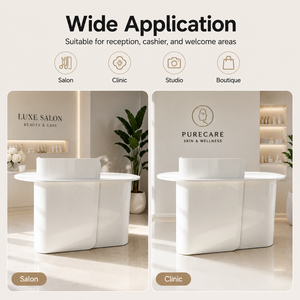 Mostrador de Recepción Curvo Irregular Blanco Brillante, Borde Completamente Redondeado, Tamaño Personalizado, Logotipo, Mostrador de Caja <span class=keywords><strong>para</strong></span> Salón de Belleza - Product Image 5