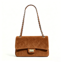 Échantillon Gratuit - Sac à Bandoulière Femme de Luxe en Cuir Véritable Marron et Tissu Suédé Vert, Personnalisable avec LOGO, Idéal pour le Shopping Décontracté