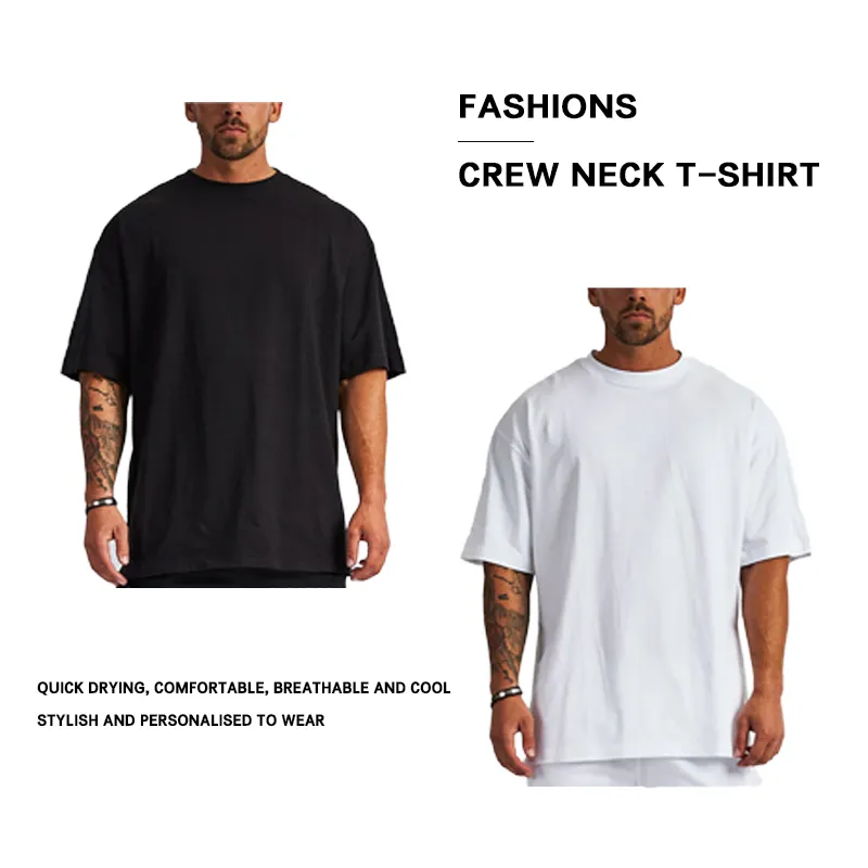 Kaus pria kosong 240gsm kualitas tinggi kaus longgar 100% katun ukuran besar pengiriman cepat kustomisasi