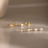 BinShuo 3 Paar Set 18K Verguld Roestvrij Staal Traanvormige Witte Zirkoon Trendy Hangende Oorbellen voor Vrouwen - Bruiloftcadeau