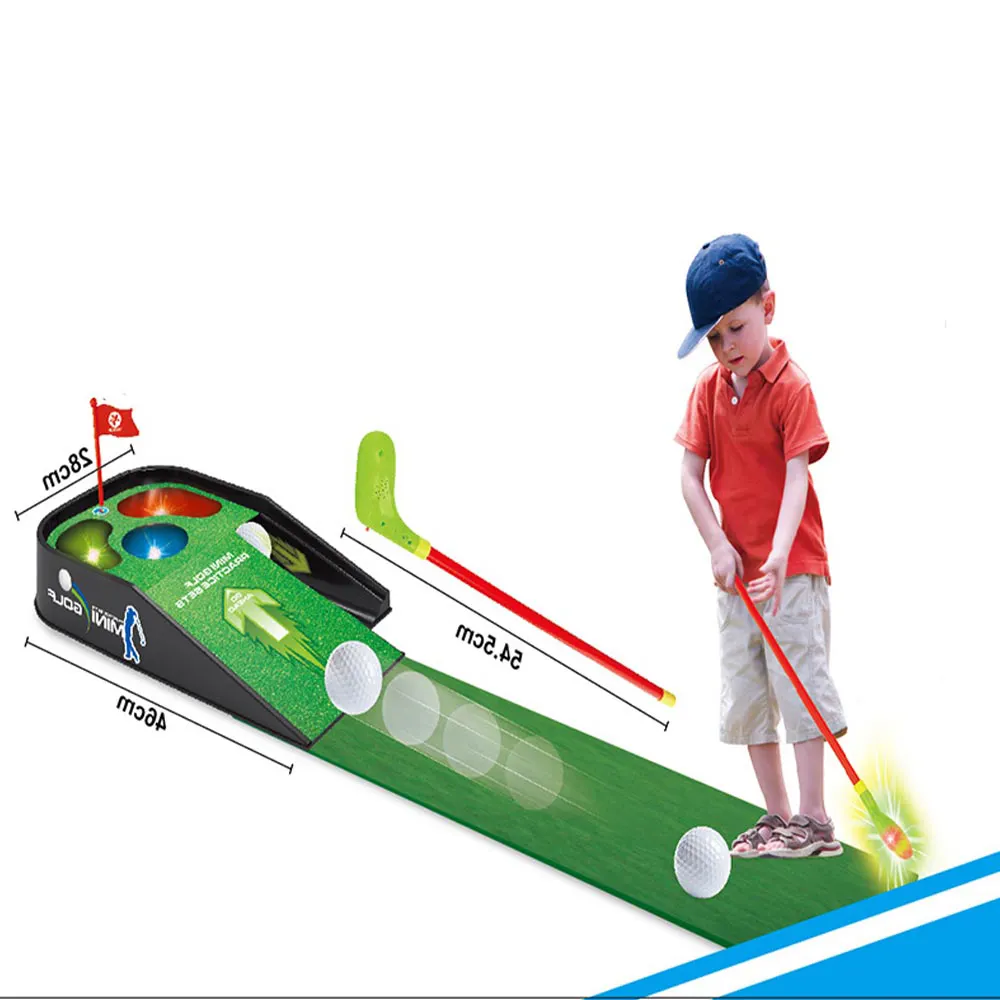 Meja latihan bola Golf Mini dalam ruangan untuk anak-anak, simulator olahraga Golf dengan efek cahaya suara
