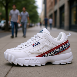 Zapatos para caminar Fila Disruptor Ii Logo Tape, color blanco, azul marino, rojo, parte superior sintética, con cordones, tacón bajo, zapatos informales para mujer - Product Image 2